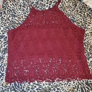 Maroon eyelet sleeveless crop